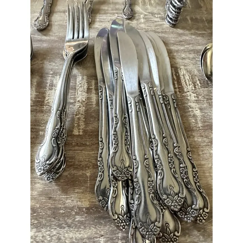 Imperial Fleurette Stainless Steel Flatware 68 Pieces VTG